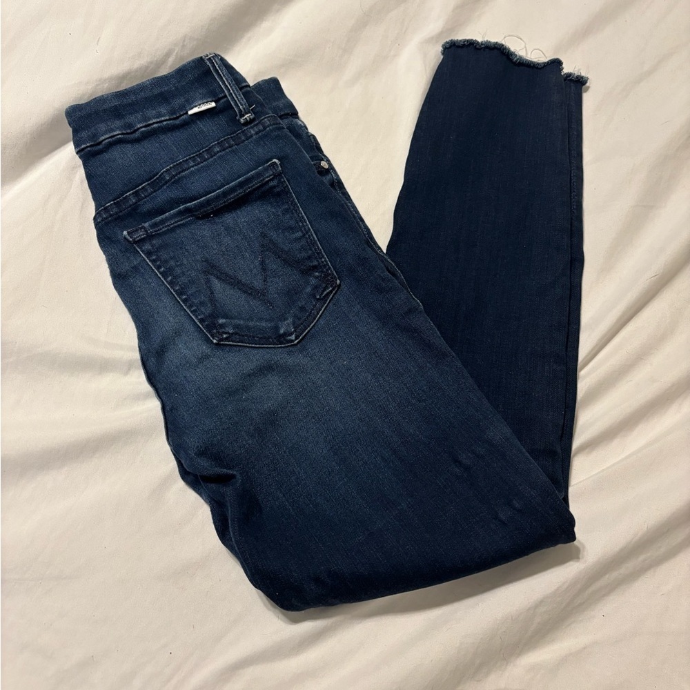 Mother, high waisted, looker ankle fray, Dark Blue Women's Jeans size 27 - Picture 2 of 11